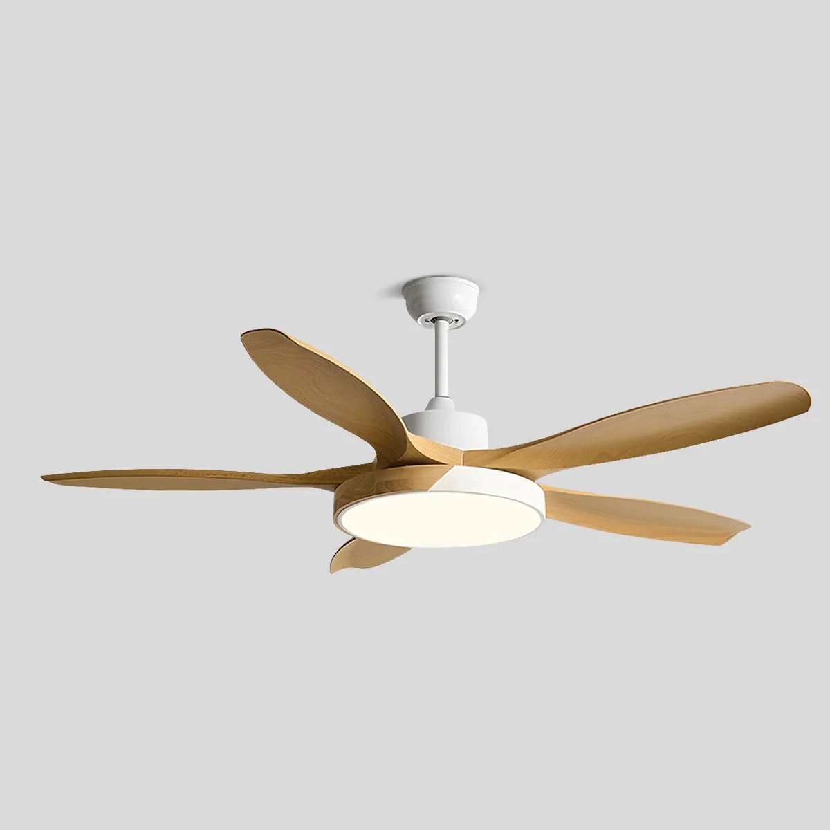  Nordic Living Room Ceiling Fan with Light White+Wood Color